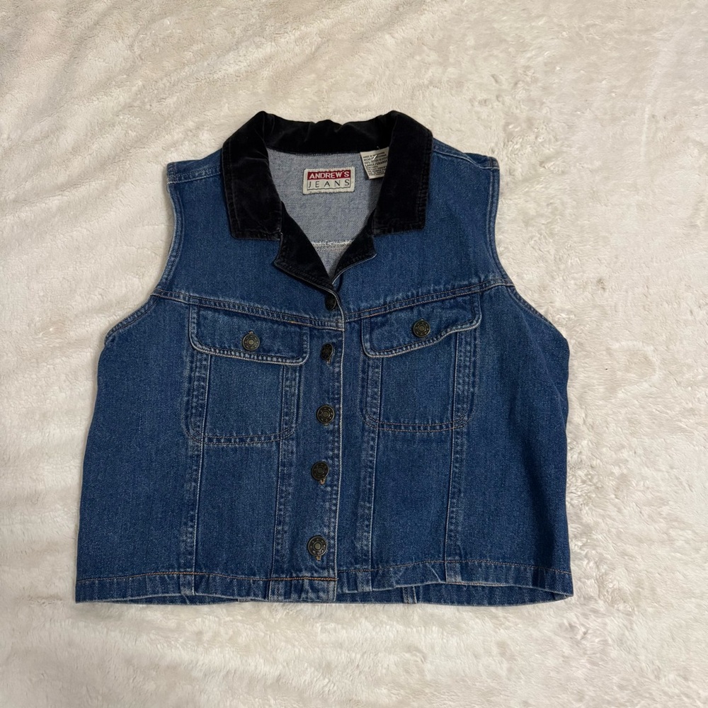 vintage denim vest w/ black suede collar